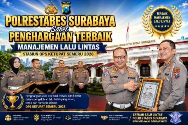 Polrestabes Surabaya Sabet Penghargaan Terbaik Manajemen Lalu Lintas Stasiun Ops Ketupat Semeru 2026