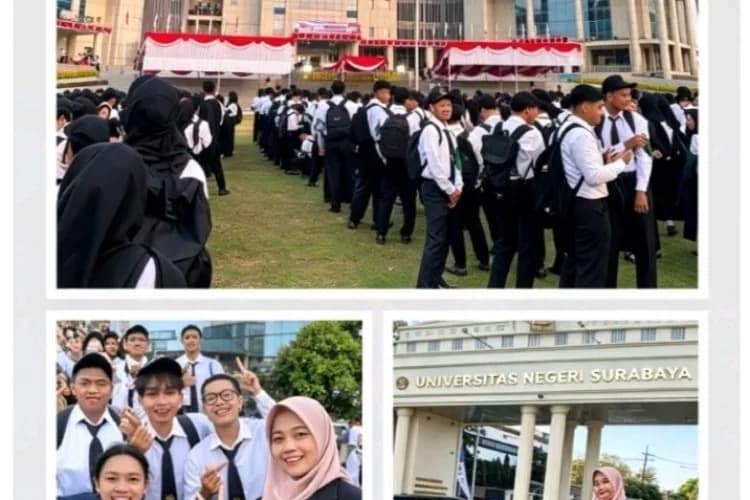Awali Masa Perkuliahan, Mahasiswa Baru Asal Gresik Ikuti Upacara HUT RI ke-81 di Kampus Unesa