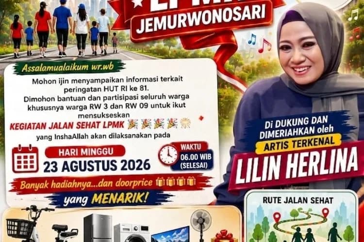 Jalan Sehat HUT RI Ke-81 LPMK Jemurwonosari dan RW 03 - RW 09, Indonesia, Berdaulat Adil dan Makmur, Acara di Dukung Artis Terkenal Lilin Herlina