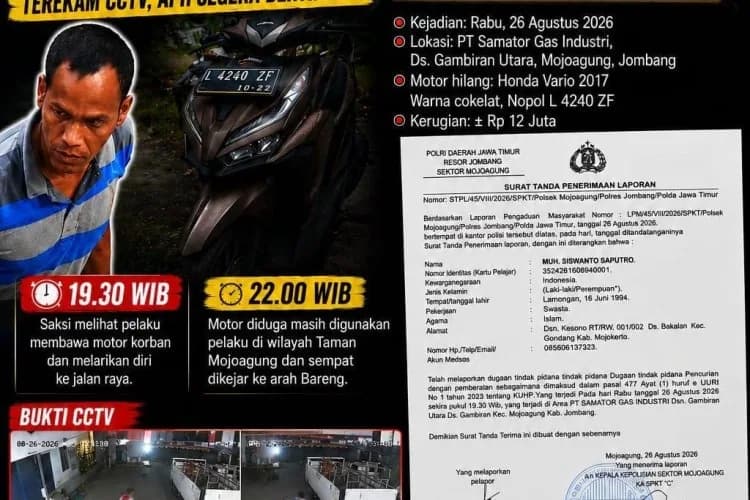 Curanmor Honda Vario Mojoagung Jombang Terekam CCTV, Polisi Harap Bertindak Cepat
