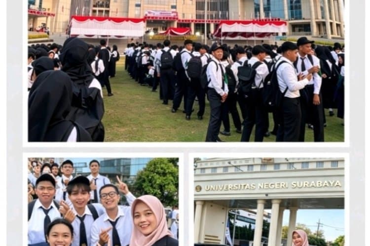 Awali Masa Perkuliahan, Mahasiswa Baru Asal Gresik Ikuti Upacara HUT RI ke-81 di Kampus Unesa