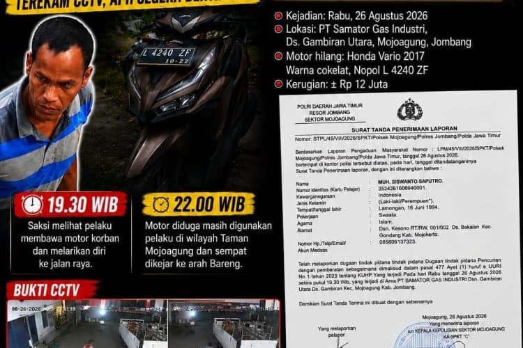Curanmor Honda Vario Mojoagung Jombang Terekam CCTV, Polisi Harap Bertindak Cepat