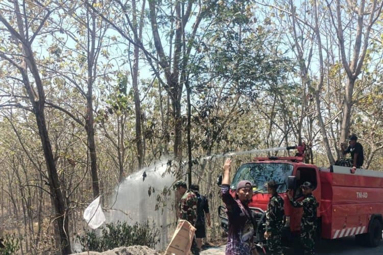 Gerak Cepat Babinsa Bersama Yonif TP 886/PJY Padamkan Kebakaran Lahan di Banyuurip