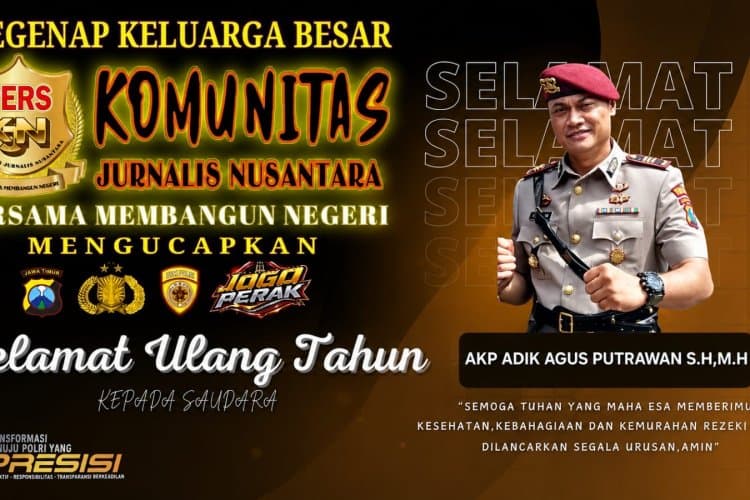 Komunitas Jurnalis Nusantara Sampaikan Ucapan Selamat Ulang Tahun Kepada AKP Adik Agus Putrawan, S.H., M.H. Kasat Resnarkoba Polres Pelabuhan Tanjung Perak Surabaya
