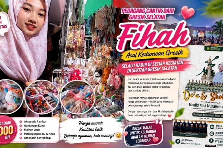 Pedagang Cantik dari Gresik Selatan, Fihah Tetap Semangat Berjualan di Tengah Ramainya Acara Maulid