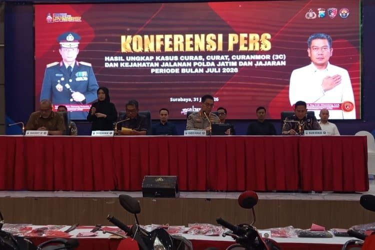 Polda Jatim Ditreskrimum Ungkap 178 Kasus (3C) Curat, Curas, Curanmor dan Kejahatan Jalanan Selama Juli 2026, 166 Tersangka Diamankan